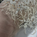 1 Yard Beaded Lace Fabric on 100% Polyester Net Mesh, Elegant Embroidered Textile