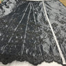 1 Yard Beaded Bridal Lace Fabric Embroidered on 100% Polyester Satin Black 54"