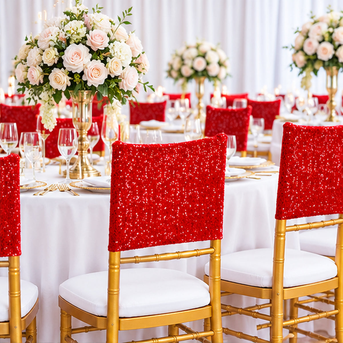 Red Sequin Spandex Chair Caps 220 GSM Sparkling Stretch Cover