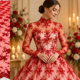 Beaded Corded Bridal Lace Fabric Embroidered Polyester Net Mesh