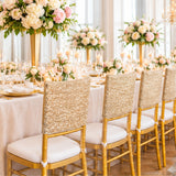 Champagne Gold Sequin Spandex Chair Caps 220 GSM Soft Shimmer