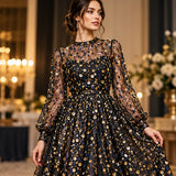 Sequined Lace Fabric Embroidered Black Chiffon Sheer by the Yard