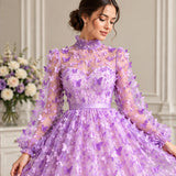 3D Butterflies Lilac Lace Fabric Embroidered Applique by the Yard
