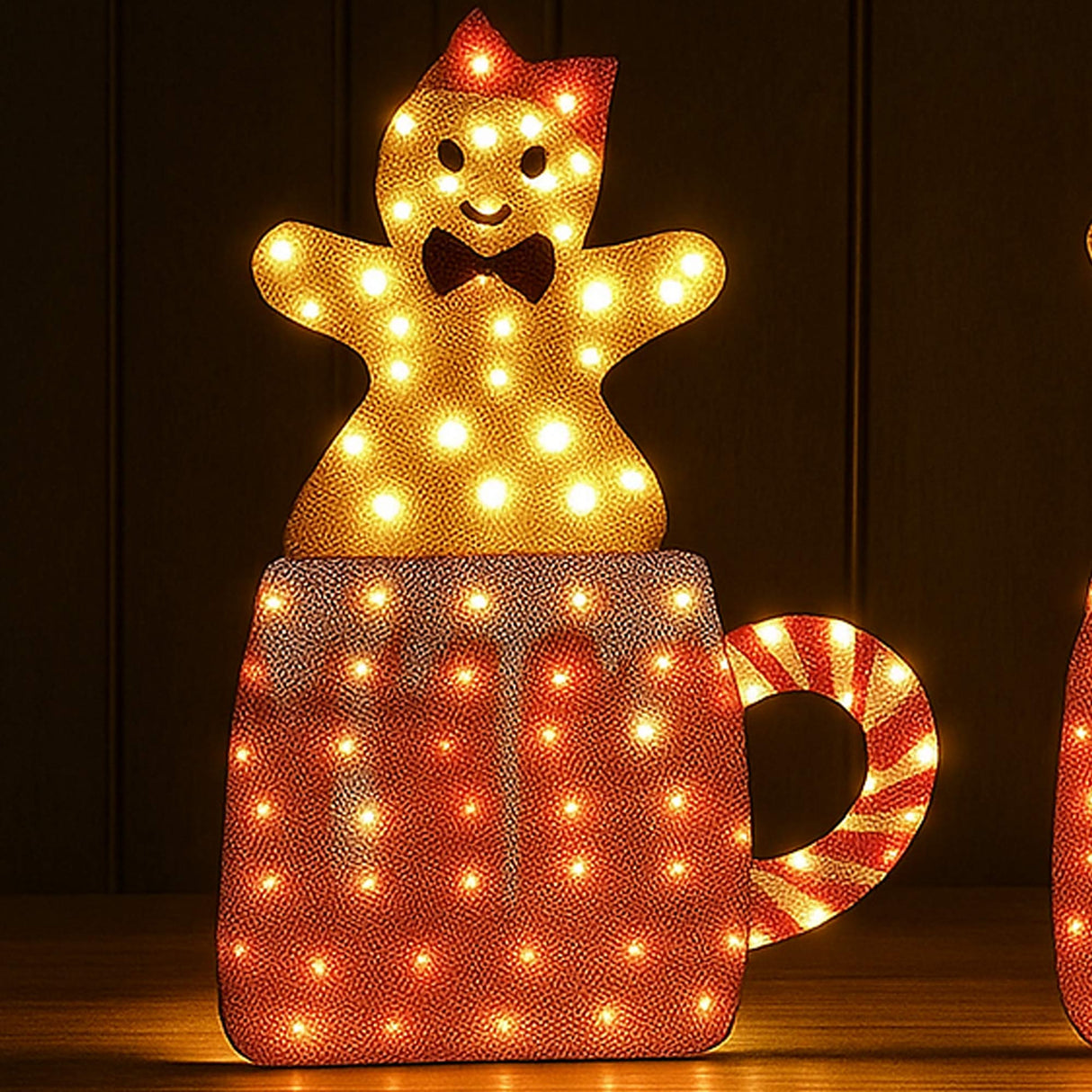 Set of Two Light Up Gingerbread Men in Holiday Mugs Christmas Decoration 40" & 42" Tall