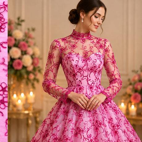 Corded Bridal Lace Fabric Embroidered Net Mesh Party Dress Wear