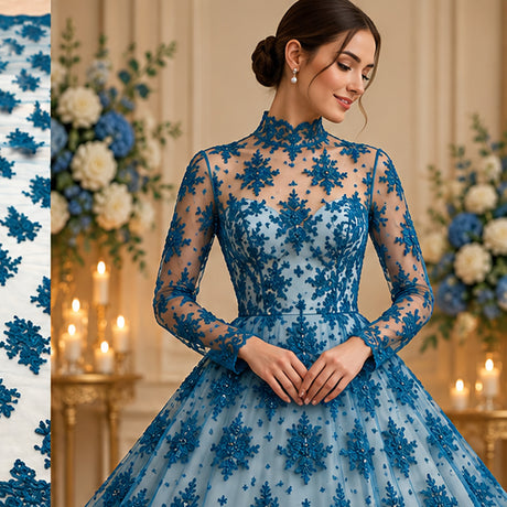 Corded Bridal Lace Fabric Embroidered Polyester Net Mesh Yard