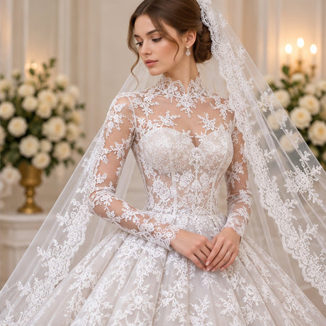 Corded Bridal Lace Fabric Embroidered Polyester Net Mesh 51 Inch