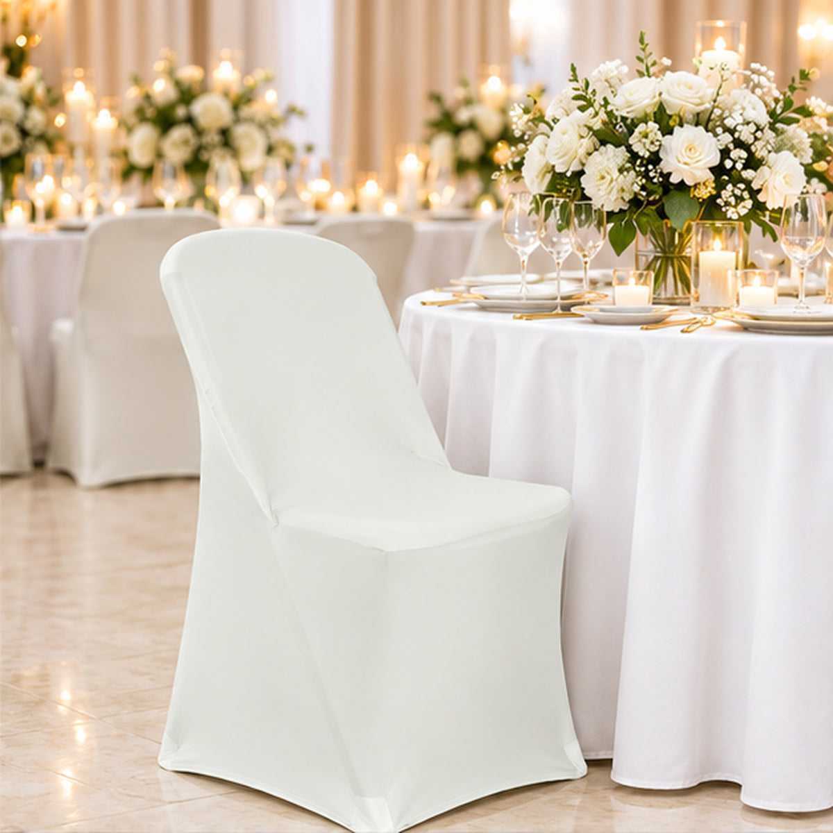 Ivory Premium Spandex Lifetime Folding Chair Cover 220 GSM 1pc