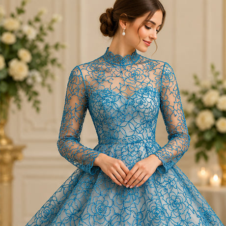 Corded Bridal Lace Fabric Embroidered Net Mesh Bridal Gown Dress