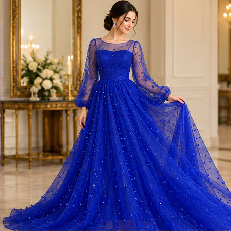 Glitter Mesh Fabric with Scattered Pearls 2 Way Stretch Tulle