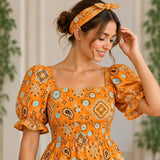 Paisley Bandanna Fabric Tangerine Poly Cotton Print by the Yard