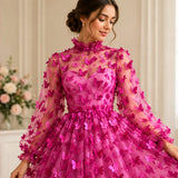 3D Butterflies Fuchsia Lace Fabric Embroidered by the Yard Decor