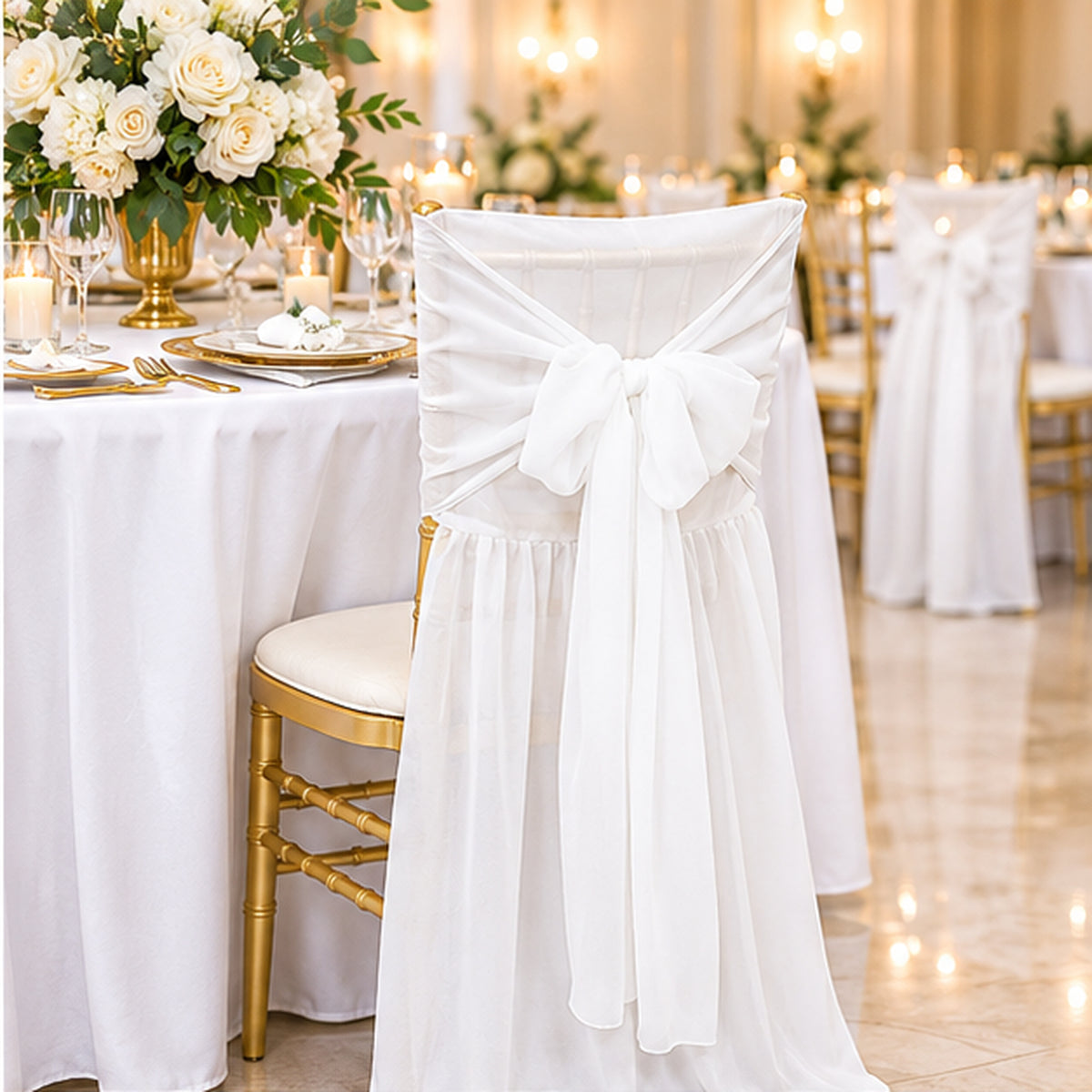 White Chiffon Chiavari Chair Cover With Sash Airy Sheer Fabric