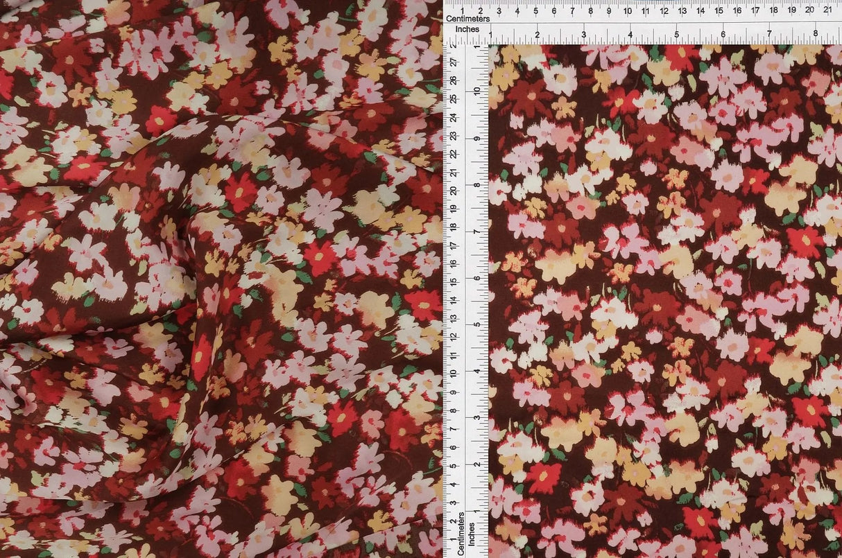 Satin Floral Print Fabric Lightweight Woven Polyester, 57/58” Wide for Dresses & Decor