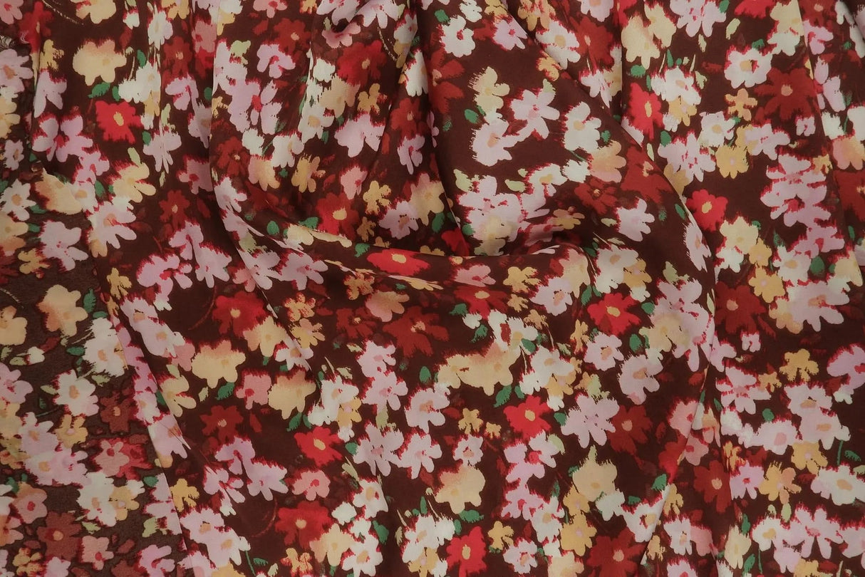 Satin Floral Print Fabric Lightweight Woven Polyester, 57/58” Wide for Dresses & Decor