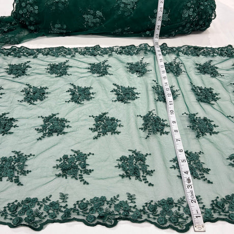 1 Yard Beaded Double Sided 3D Floral Lace Trimming 100% Polyester Net Mesh 21" Wide