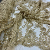 1 Yard Beaded 3D Floral Lace Fabric Embroidered on Polyester Net Mesh, Premium Embroidery Lace Fabric