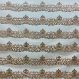 1 Yard Turquoise Glitter Mesh Fabric Ornate Floral Design 55 Inch Width