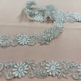 1 Yard Elegant Beaded Corded Lace Trimming on Organza for Dresses 2 Inch Width