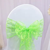 10 Pieces Apple Green Embroidered Sheer Organza Chair Sashes 8"x108" for Elegant Occasions