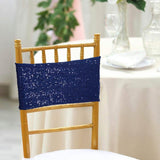 10 Pieces Elegant Navy Blue Sequin Stretch Spandex Chair Bands 7 x 13 Inches