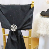 10 Pieces Black Sequin Paillette Poly Flax Burlap Chair Sashes 8"x108" Rustic Glam Event Decor