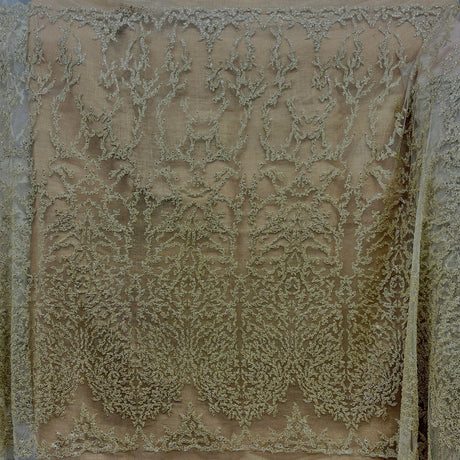 1 Yard Rose Gold Beaded Lace Fabric, Embroidered Polyester Mesh, 52" Wide,