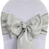 10 Pieces Silver Striped Jacquard Polyester Chair Sashes 7.5"x108" for Modern Events