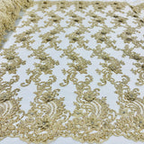 1 Yard Beaded 3D Floral Lace Fabric on Polyester Net Mesh, Dusty Rose, 52" Wide, Elegant Embroidered Lace Fabric