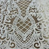 1 Yard Beaded & Corded Bridal Lace Fabric Embroidered Polyester Net Mesh for Elegant Wedding & Couture Designs 54" Wide