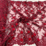 1 Yard 3D Beaded Floral Lace Fabric Embroidered on 100% Polyester Net Mesh 52" Wide
