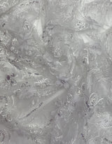 3D Chiffon Flower Pearls And Beaded Lace Polyester Fabric - Black, White, Off White, 3D Floral Beaded Lace, 54" Width (1 Yard)