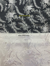 3D Chiffon Flower Pearls And Beaded Lace Polyester Fabric - Black, White, Off White, 3D Floral Beaded Lace, 54" Width (1 Yard)