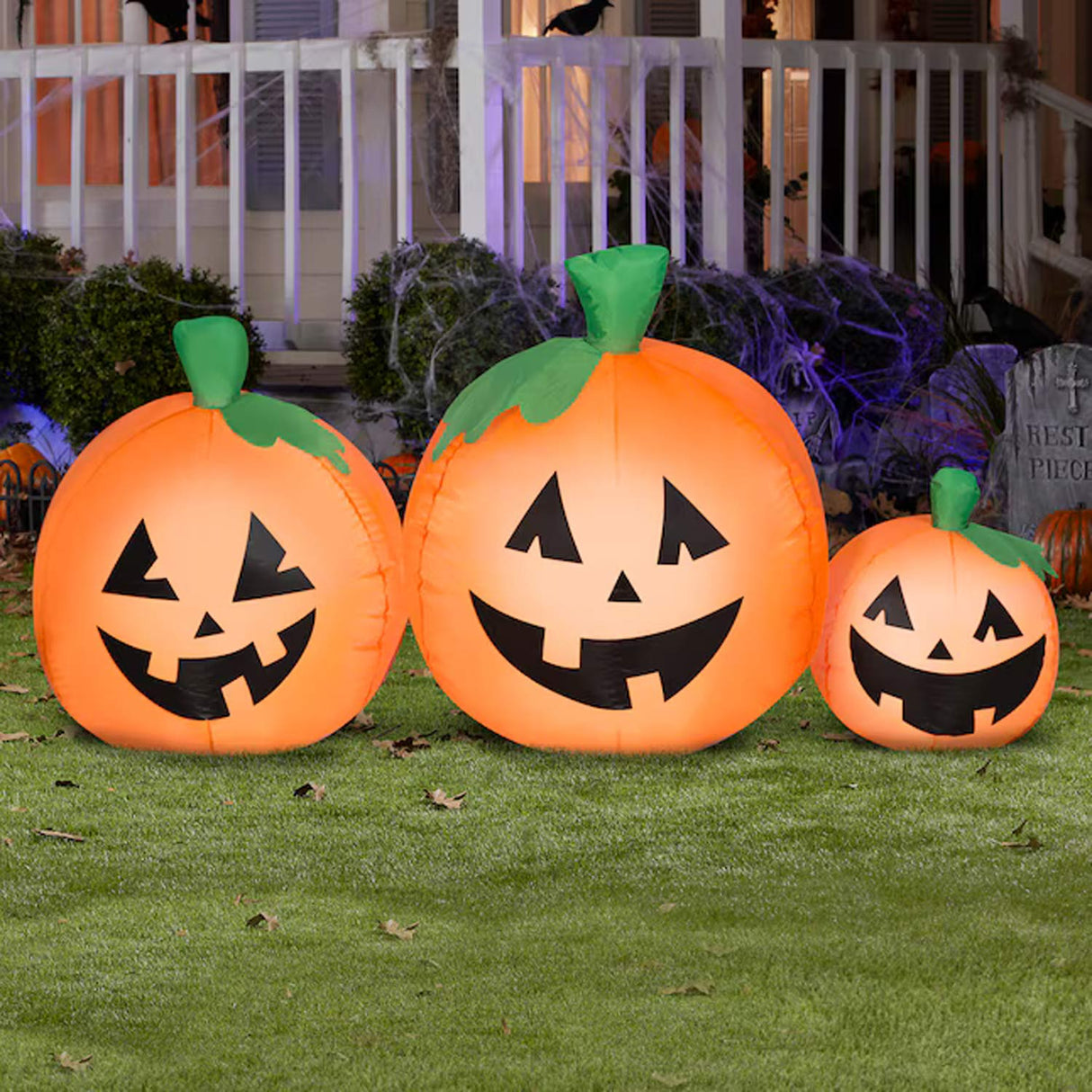 2.26ft Gemmy Lighted Jack-o-Lantern Inflatable Pumpkin Trio Halloween Decoration