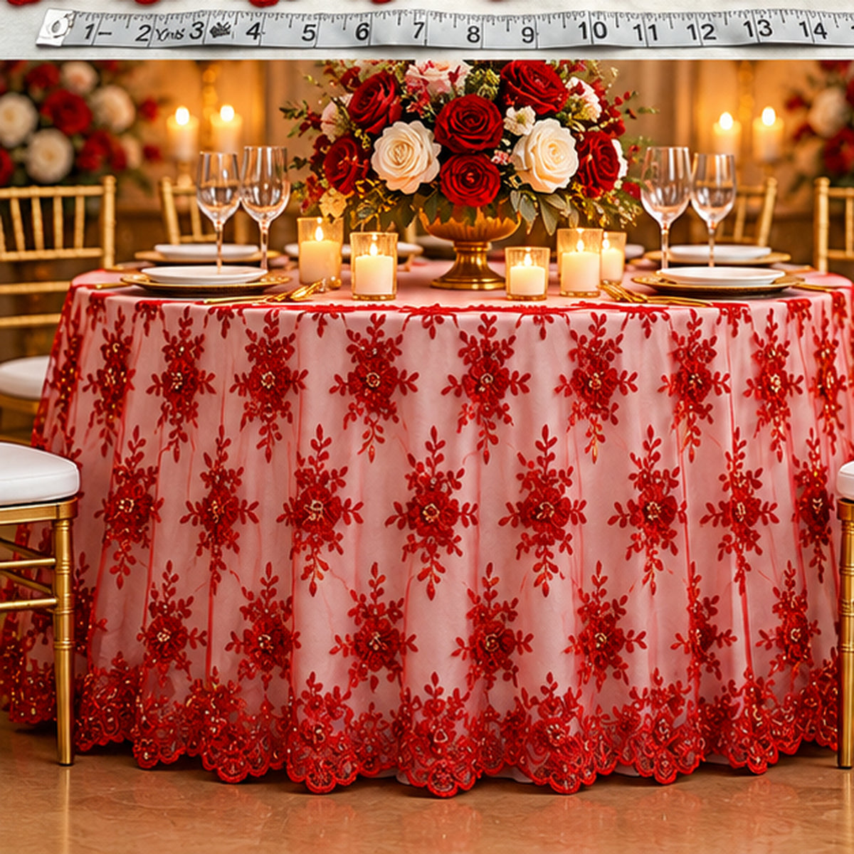 Beaded Corded Bridal Lace Fabric Embroidered Polyester Net Mesh