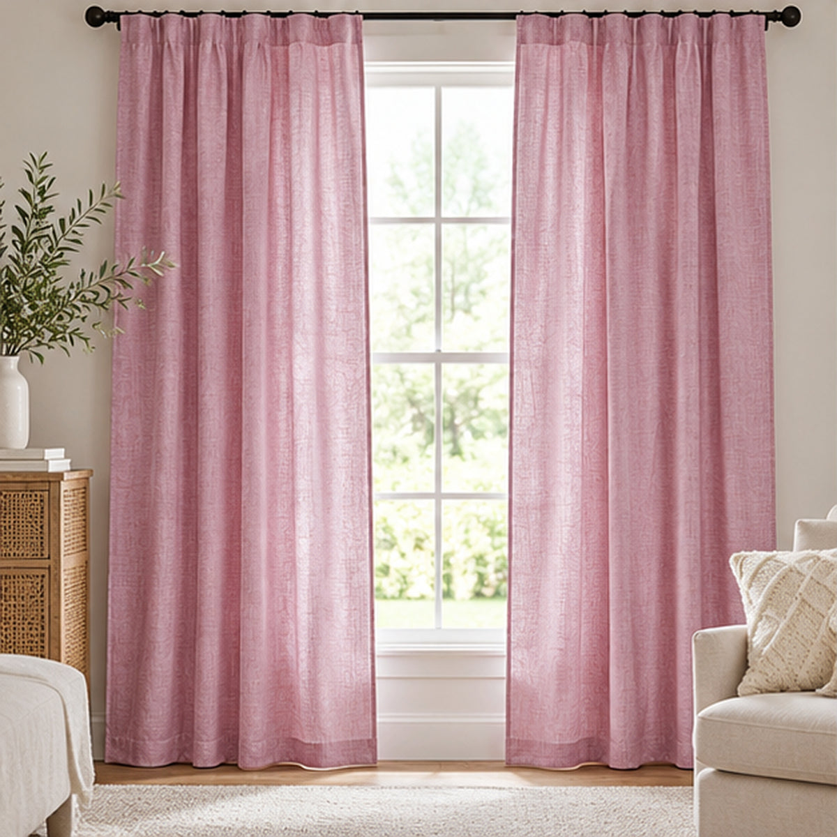 Vintage Two Tone Polyester Fabric With Linen Texture 60 Inch