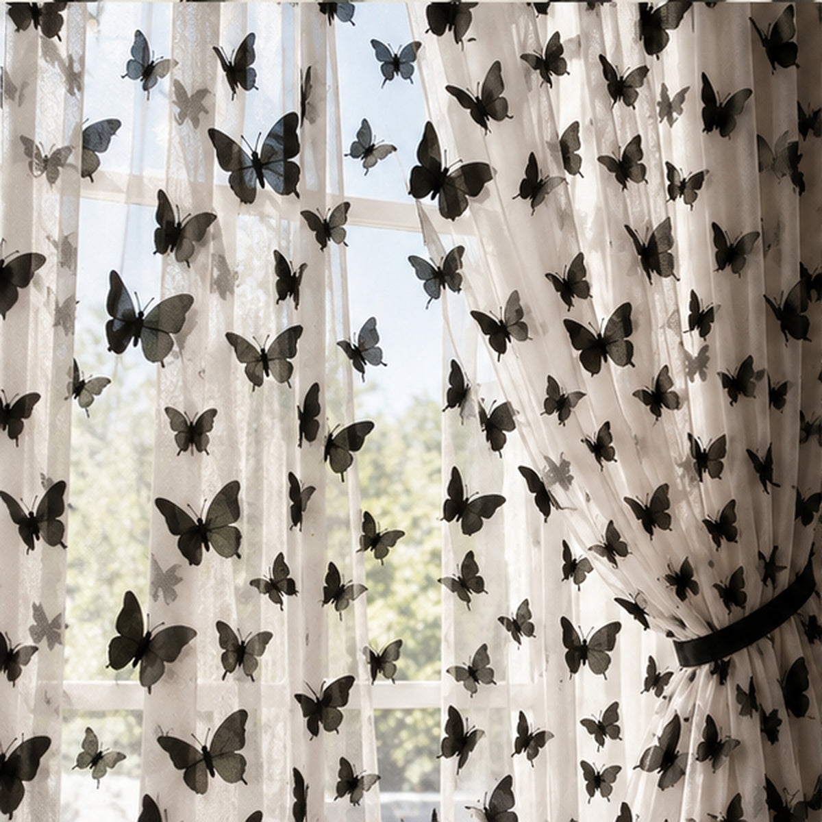 3D Butterflies Black Lace Fabric Embroidered Applique by the Yard