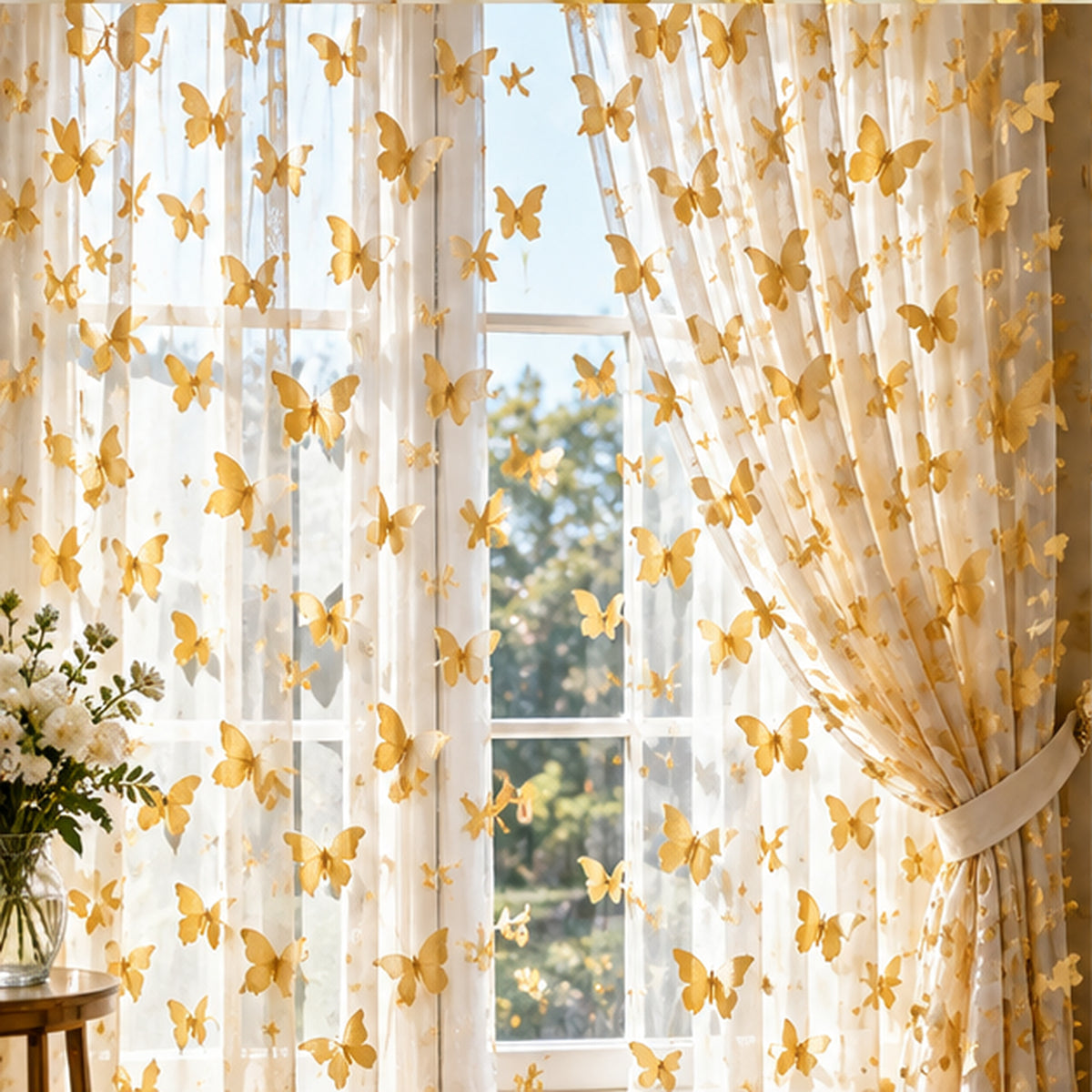3D Butterflies Gold Lace Fabric Embroidered Applique by the Yard