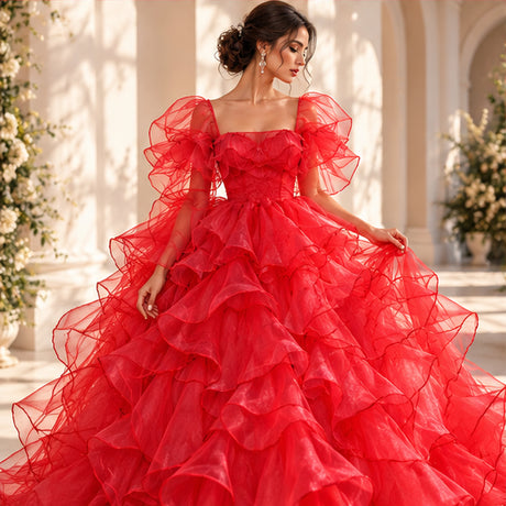 Ruffle Organza Fabric Sheer Voluminous Cascading Mesh Yardage