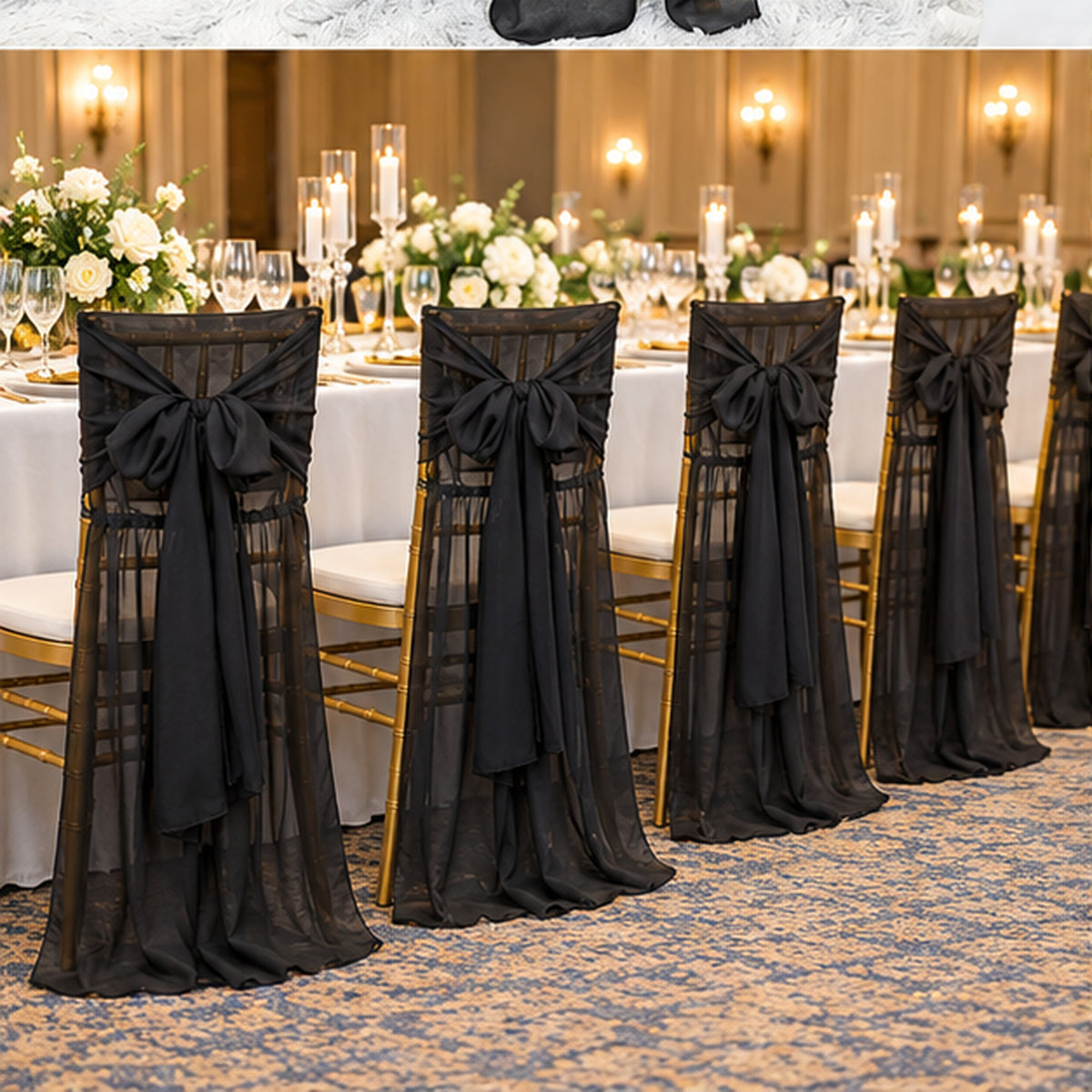 Black Chiffon Chiavari Chair Cover With Sash Soft Sheer Fabric