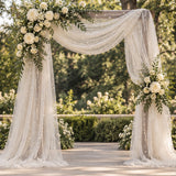Nylon Stretch Net Mesh Fabric with Scattered Faux Pearls 60 Inch