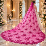 Fuchsia Beaded Lace Fabric Pearl Embroidered Polyester Net Mesh