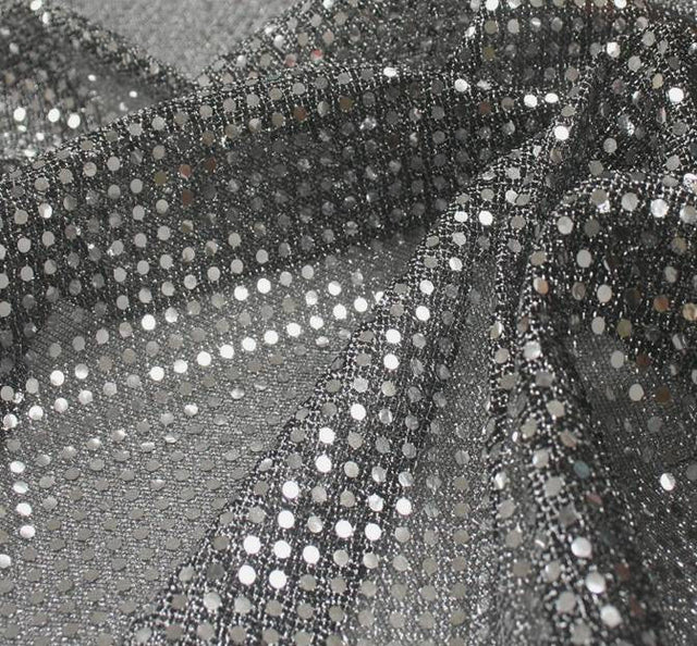 3Mm Sequins On A Knit Black Silver Sequins Fabric - Black/Silver Confetti Dot, 42/43" Width