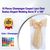10 Pieces Champagne Caspari Lace Chair Sashes Elegant Wedding Decor 9" x 108"