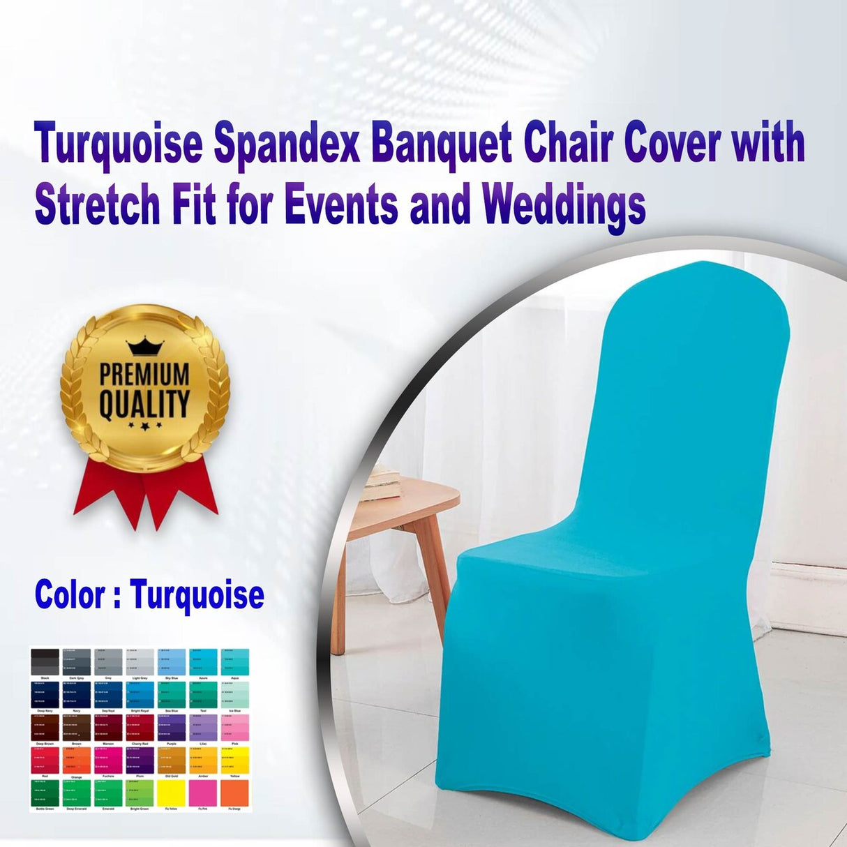 Turquoise Spandex Banquet Chair Cover with Stretch Fit for Events and Weddings