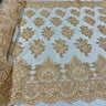 1 Yard Royal Blue Corded Lace Fabric Embroidered on Polyester Net Mesh 52 Inch Width