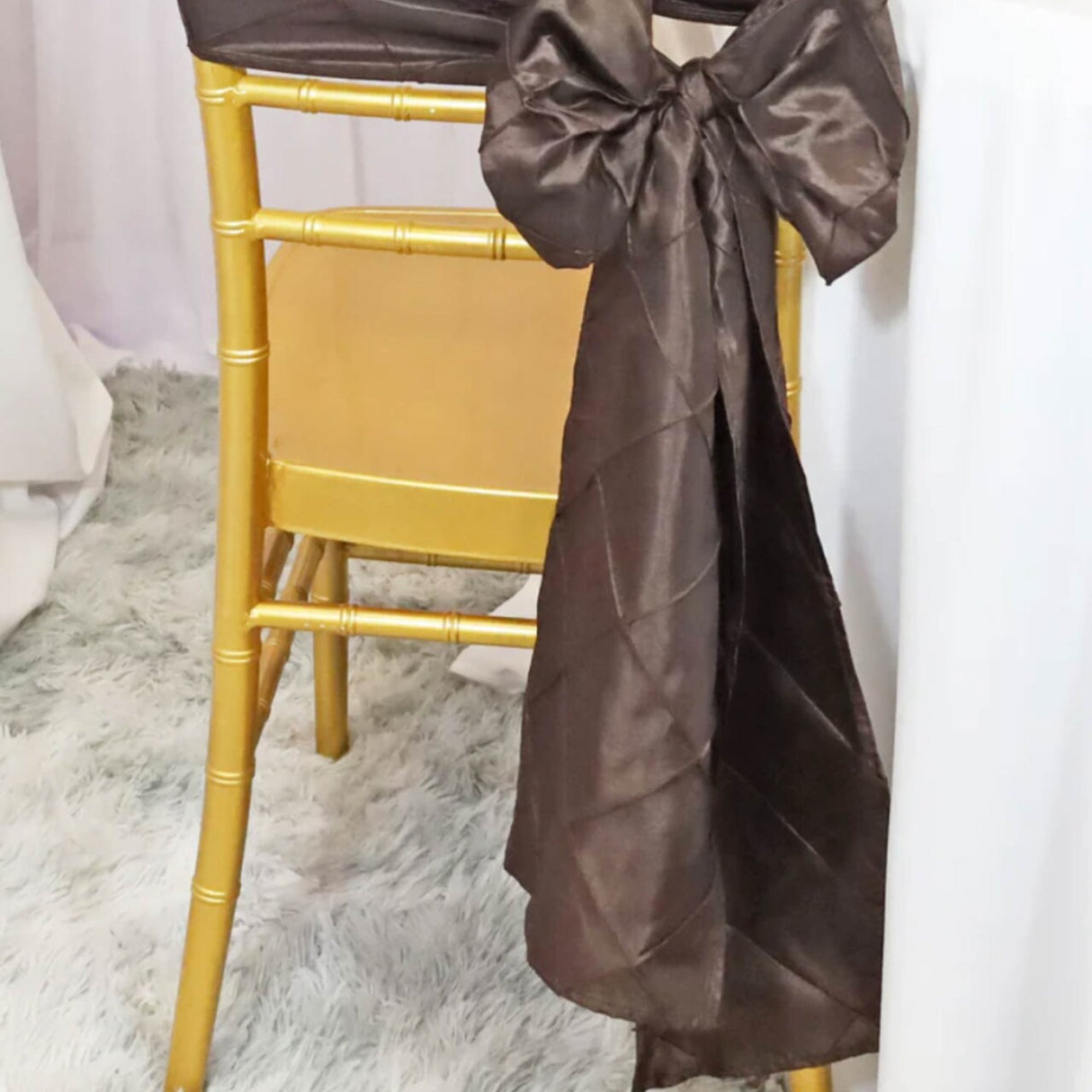 10 Pieces Refined 9.5 by 108 inch Pintuck Taffeta Chair Sashes Chocolate