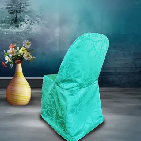 1 Piece Aqua Blue Damask Jacquard Folding Chair Cover for Elegant Seating
