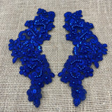 1 Pair 9" x 3" Each Side Beaded & Corded Floral Lace Applique Organza