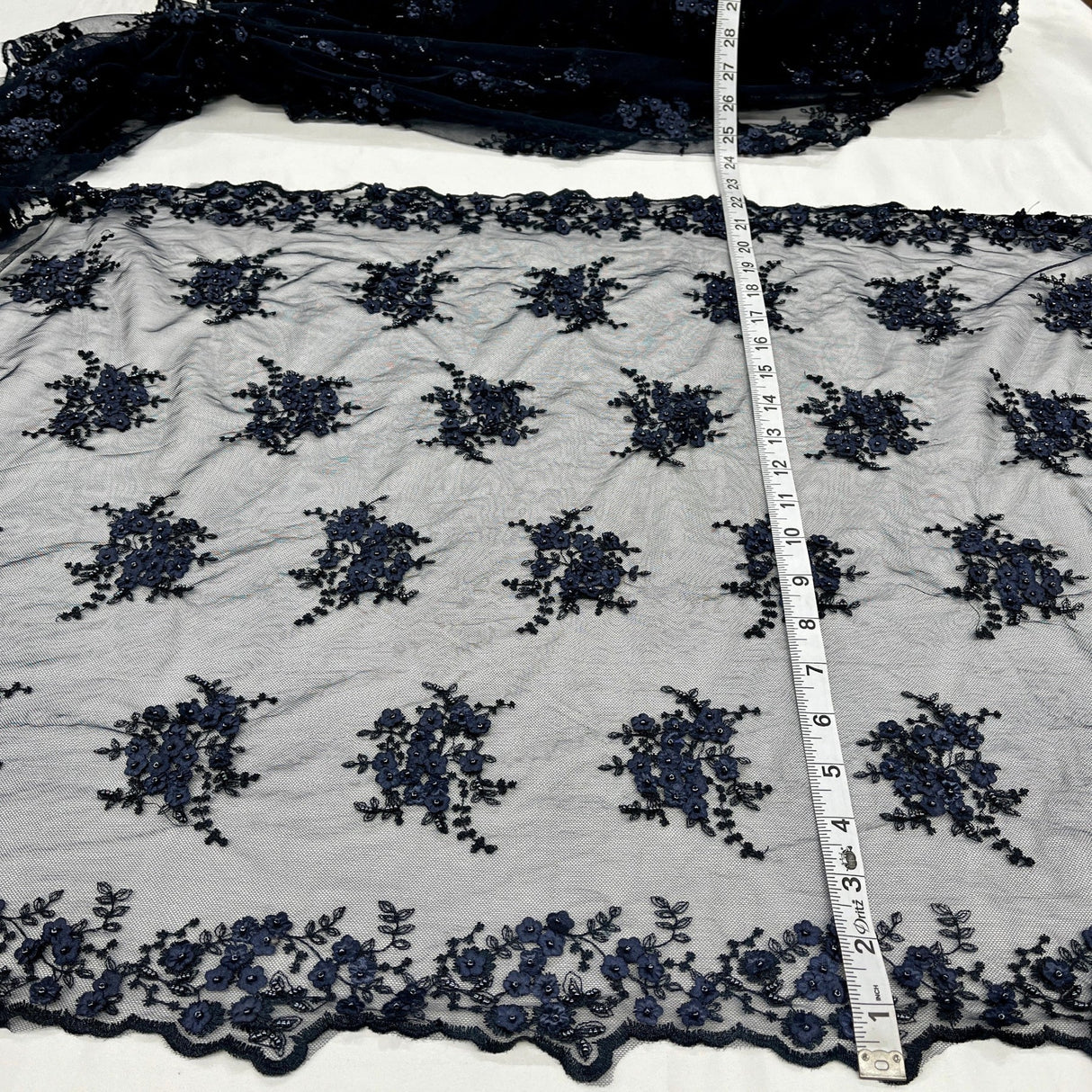 1 Yard Beaded Double Sided 3D Floral Lace Trimming 100% Polyester Net Mesh 21" Wide